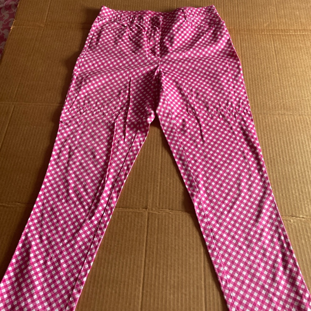 Isaac Mizrahi Pink Checkered Ankle Pants